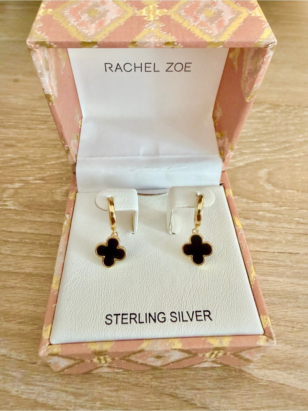 Rachel Zoe Gold and Black Clover Drop Earrings